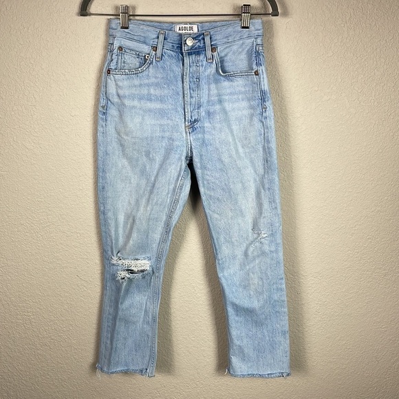 Agolde Riley High Rise Straight Crop Jeans in Shatter Light Blue Sz 24 - Picture 4 of 15